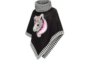 Danaest Poncho da bambina con unicorno, con paillettes reversibili