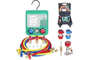 KAISAL AC Manifold Gauge Set, Digital AC Recharge Kit for R134A,R410A,R32,R22, 92 Refrigerants HVAC Manifold Gauge for Auto & Air Conditioner Freon Charging,1.5 M Refill Hoses, Couplers