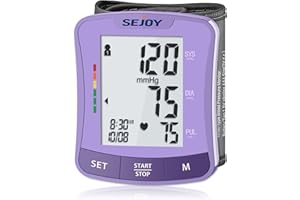 Sejoy Tensiomètre Tensiometre Poignet, Appareil pour La Tension Artérielle, Brassard Automatique, 120 Mémoires 13,5-21,6cm Brassard Réglable, Piles et Sac, Pourpre