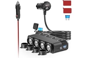 Presa Accendisigari Sdoppiatore da Auto: Qidoe 300W 4-Prese e Doppia PD 30W e QC 3.0 Adattatore Splitter per Auto con Interruttore Indipendente e LED Voltmetro per Tutti i Dispositivi dell'auto