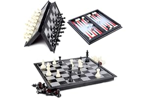Schachspiel Magnetisch, Hoshin Schach/Dame/Backgammon 3 in 1 Set tragbare Faltbare Reise Magnetische Schachbrett (25x25x2cm)