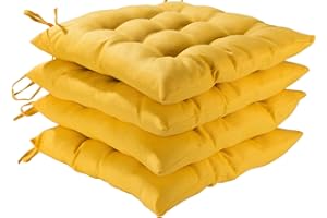 HAMO Seat Pads for Dining Chairs, 40x40 cm Adjustable Kitchen Chair Cushions with Ties (Yellow, 4 Count (Pack of 1))