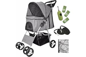 ANMAS BOX Folding Pet Stroller, Travel Pet Stroller with Storage Basket,Rain Cover and Cup Holder,4 Lockable Wheels Dog Cat Pushchair for Small Medium Pets .(Grey)