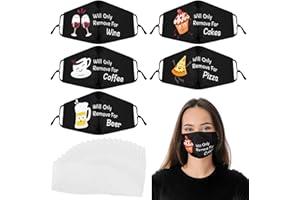 Gulfmew 5 Mascarillas Faciales Lavables Bonitas Mascarillas de Tela para Mujeres Hombres Adultos Mascarilla Protectora Bucal y Nasal con 20 Filtros Mascarilla Reutilizable para Exterior Interior