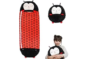 LUFEEMGA 2-in-1 Kinderschlafsack, Faltbar Tier Schlafsack Kinder, Flauschige Weiche Kuscheltier mit Kissen, Spielzeug für Jungen, Mädchen, Geschenk-Schlafsäcke(Käfer), Schwarz, L（170cmx66cm), 149512