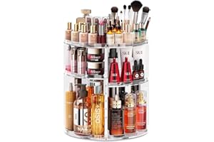 Auxmir Porta Trucchi Rotante a 360°, Organizer Trucchi Multifunzione, Organizzatore Cosmetici 9 Ripiani Regolabili, Grande Capacità, Adatto a Crema Profumo Pennelli per il Trucco (Trasparente)
