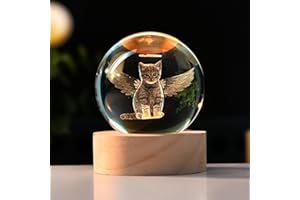 IFOLAINA Cat Lover Gifts for Women 3D Cat Crystal Ball Angel Cat Figurines Home Decor Cat Collectibles Snow Globes Gift for Girl Cat Lamp for Bedroom Unique Cat Gifts for Her