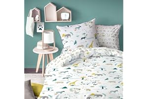 MTONLINEHANDEL Kinderbettwäsche 135x200, Tiermotiv Bettzeug Safari Tiere Zoo-Tiere für Jungen und Mädchen, 100% Baumwolle, Kissenbezug 80x80 + Bettbezug 135x200 cm