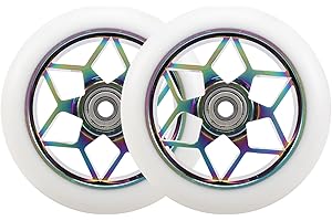 Clickinline 2 Pcs Scooter Accessories 110mm Scooter Wheels Colorful Pu Wheels Thick Stunt Car Wheels with Bearings(White)