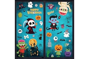 COZYAN Halloween Pegatinas de Ventana Doble Cara Pegatinas de Decoración pare Calcomanías Adhesivos Momia Bruja Vampiro Murciélago Pegatinas de Halloween para Ventana Halloween Decorations Vinilos