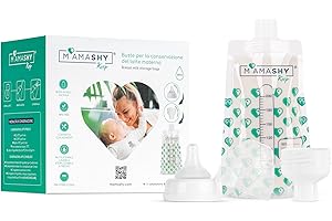Mamashy MamaKeep + Tettarella Sacchetti Per Latte Materno con Tappo, 30 PZ Buste per Freezer Pronte all'Uso, BPA Free, Contenitori Pre-Sterilizzati