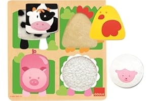 Goula D53011 - drewniane puzzle zwierzęta gospodarskie z pluszem, 4 części