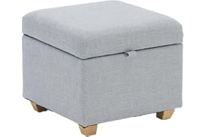 LEITING Large Storage Ottoman Toy Box Chair Seat Foot Stool Footstool Footrest Cube Pouffe Upholstered with Linen Fabric Cover (Grey-C2)
