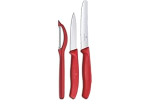 Victorinox, Swiss Classic, Profi Gemüsemesser Set mit Schäler, 3-teilig, Robuster Kunststoffgriff, rot