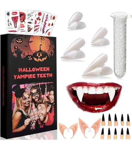 Lot De 6 Paires De Dents De Vampire - 3 Tailles (15, 17, 19 Mm) - Avec Colle Dentaire - Pour Déguisement Halloween Ou Cosplay