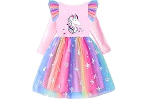VIKITA Mädchen Kleider Einhorn Kleid Langarm Prinzessin Tüll Party Festlich Kleid 3-12 Jahre