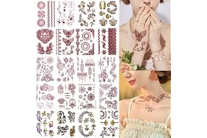 XMASIR 20 Sheets Brown Red Tattoos Stickers Lace Colorful Tattoo Flash Fake flower Tattoo Waterproof Temporary Tattoo Stickers for Women Girls Body Art