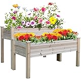 Outsunny Fioriera da Esterno a 2 Livelli in Legno di Abete con Foro di Drenaggio, 115x114x76 cm, color Legno