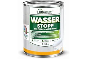 Ultrament Wasser Stopp 2‑in‑1 Farbe & Abdichtung 2,5 kg Weiß | wasserdicht & atmungsaktiv | sofort renovieren, Innen & Außen