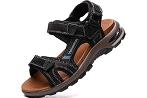 visionreast Męskie skórzane sandały, plażowe, turystyczne, letnie, wygodne, trekkingowe, sportowe, z zapięciem na rzepy, na plażę, zamknięte sandały
