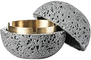 CUTFOUWE Posacenere con Coperchio Portacenere da Tavolo in Cemento Calcestruzzo per Sigaretta Piccolo Rotondo per Esterno,Interno, Decorazione del Patio, Casa, Balcone, Ufficio, Regalo, Grigio, S