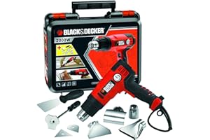 BLACK+DECKER KX2200K-QS Décapeur Thermique Filaire - 360 à 720 L D'air/min - Fourni en Coffret avec 4 Buses, 1 Grattoir, 1 Poignée Grattoir et 2 Têtes de Grattoir 2200W, Orange