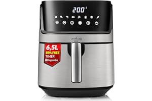 LEHMANN Frytkownica na gorące powietrze XL 6,5 l, 8 programów, duża metalowa komora, cyfrowy wyświetlacz, timer, powłoka zapobiegająca przywieraniu, kosz nadaje się do mycia w zmywarce, 80-200°C