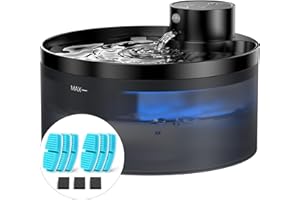 GIOTOHUN Fuente para Gatos sin Cable: con 6 Filtros + 3 Esponjas - 3.2 L Bebedero Gatos - con Bateria Recargable - Fuente Gatos con Sensor - 4200mAh Capacidad Batería - Funcionamiento Silencioso