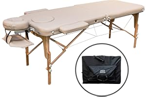 ZEN MASSAGE WARE ZEN - Mobile Basic III Flat Lettino massaggio pieghevole & regolabile - Tavolino legno massiccio con poggiatesta variabile in alluminio - Panchina massaggi con braccioli e borsa trasporto (beige)