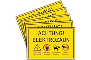 BERPAHOME 5 Stück - Vorsicht Elektrozaun Schild (20 x 14cm - 3 mm Kunststoff) - Achtung Strom und Füttern verboten für jeden Weidezaun - kein Betreten für Stromzaun