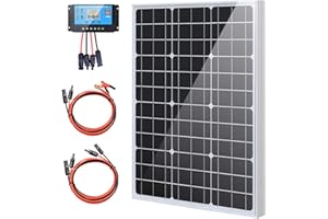 XINPUGUANG kit solar 50W 12v fuera de la red, Panel Solar monocristalino 50 vatios, controlador solar 10A 12V/24V, Ideal para camping, caravana, barco, autocaravana, casa (50)
