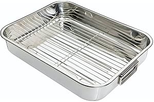 Kitchencraft rôtissoire avec grille, acier inoxydable, grande, 43 x 31 cm, argenté