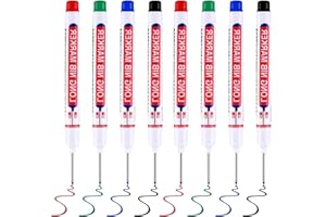 BEAUTHINK 6 PCS Deep Hole Marker Pens, Waterproof Long Nib Marker Pen for Woodworking, Carpenters & Hardware, Drill Hole Marking