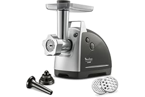 Moulinex HV8 - Picadora eléctrica de 2200 W, 2 Rejillas de molienda Accesorios para Kebbés y Salchichas, Plata ME686832