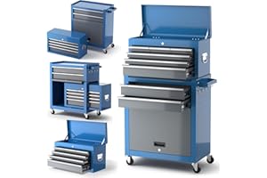 AIRAJ Heavy Duty Tool Chest 8-Drawer | Large Tool Chest on Wheels | Detachable Top Metal Tool Box | Garage Storage Tool Cabinet for Repair Room,Warehouse | Rolling Tool Box with Hooks,Liners,Blue
