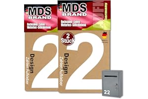 ‎MDS BRAND Prime Design 10cm Zahlen Aufkleber | Selbstklebende hausnummern zum aufkleben | Klebezahlen für Mülltonne, Briefkasten & Hausnummer | Optimal für Außen & Innen, klebeziffer sind Weiss (2, 10cm)