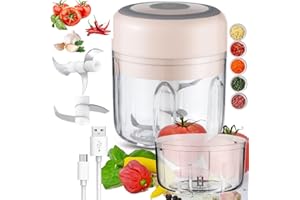 Holzsammlung 250ML Schiaccia aglio Elettrico Tritatutto Elettrico da Cucina con 2 Lame Affilate e 100ML Coppa di Ricambio, per Aglio, Verdure, Zenzero, Carne, Cipolla, Peperoncino