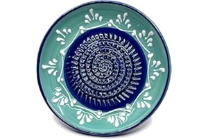 Kaladia - Ceramiczny talerz do tarcia - idealny do imbiru, parmezanu itp. - Wzór: turkusowy/niebieski - średnica: 12 cm - ręcznie malowany - Wyprodukowano w Hiszpanii