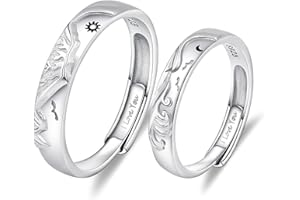 ANAZOZ Anillos Compromiso Pareja, Joya Plata 925, Anillo Ajustable Simple Anillo Pareja Sol y Luna de Montaña y Mar, Alianzas Boda Regalo Aniversario Pareja