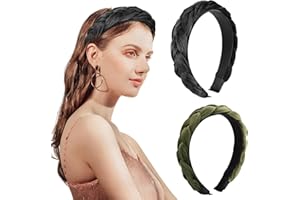 Huiguli Haarreif Samt, 2 Stück Haarreifen Damen, Geflochtener Haarreif aus Samt, Breite Stirnbänder, Rutschfest Kopfband für Mädchen,Damen,Frauen (Schwarz + Grün)