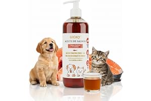 Bioky Aceite de Salmón Premium para Perros y Gatos 1L – Omega 3 EPA y DHA – Origen Escocia - Inmunológico, Articulaciones, Antiinflamatorio – Mejora Piel y Pelaje – Salud del Corazón y el Cerebro