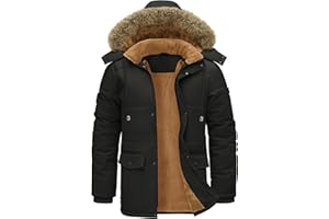 TOMEEK Manteaux Homme Hiver Parka Chaud Veste en Polaire Décontracté Blousons Epaissie Manteaux Thermique Coupe-vent Veste avec Poches Capuche Amovible Outdoor Manteau