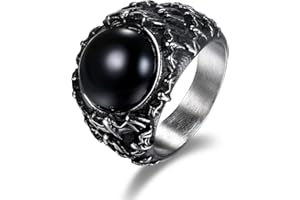 JewelryWe Anello Grande da Uomo Gotico con Onice Nero/Marrone Pipistrello Anello Punk Regalo