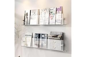 OXFUZZ Acrylic Brochure Holder Wall Mounted Floating Bookshelf Magazine Rack Adjustable Hanging Magazine Holder for Office, Waiting Room, Church, Cafe, Home Display (Transparent)