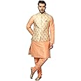 Ethluxis® Men's Silk Blend Kurta Churidar Pyjama with Ethnic Bundi Jacket Set
