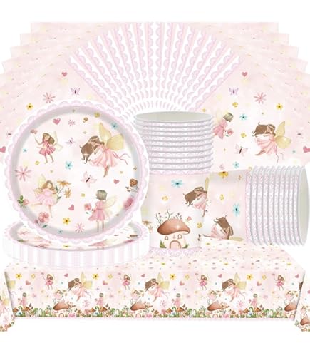 Set Vaisselle Fête Papillons Et Fées - 20 Assiettes + 20 Serviettes Papier | Décoration Anniversaire Fille, Créative Et Colorée | Pour Gouter, Anniversaire