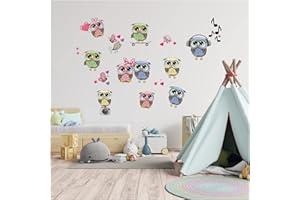 YABADUU Adesivo da parete animali ad acquerello sticker da muro per camera dei bambini con nome desiderato decorazione per ragazzi ragazze Y037 (27 Gufi, Non personalizzato)