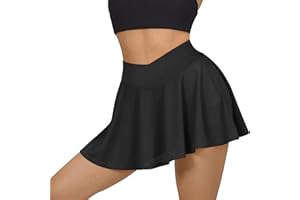 RXRXCOCO Women's Pleated Tennis Skirts with Shorts Running School Skirt Pockets Skater