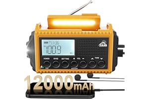 ROCAM Emergency Radio with SOS Alarm, 12000mAh Rechargeable Battery Radio, Wind Up Solar Radio with AM/FM/SW, Hand Crank Radio, Wind Up Torch, Type-c Charger, Headphone Jack, IPX6 Waterproof