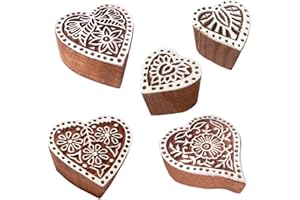 ROYAL KRAFT Jaipuri Forme Cœur et Floral Bois Tampons pour Impression (Set de 5)